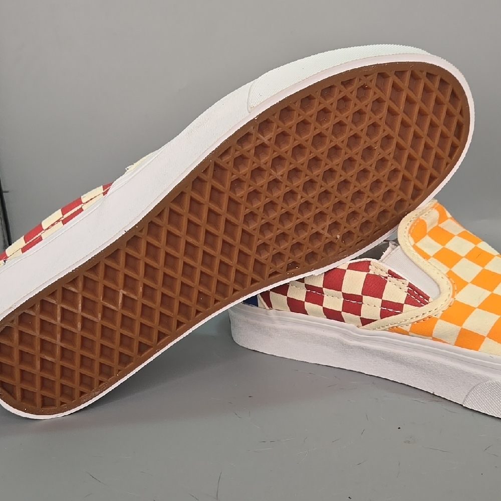 Van's Checkered Slip-On Shoes - Orange and Red Men 8.5 Women 10 - Picture 6 of 11